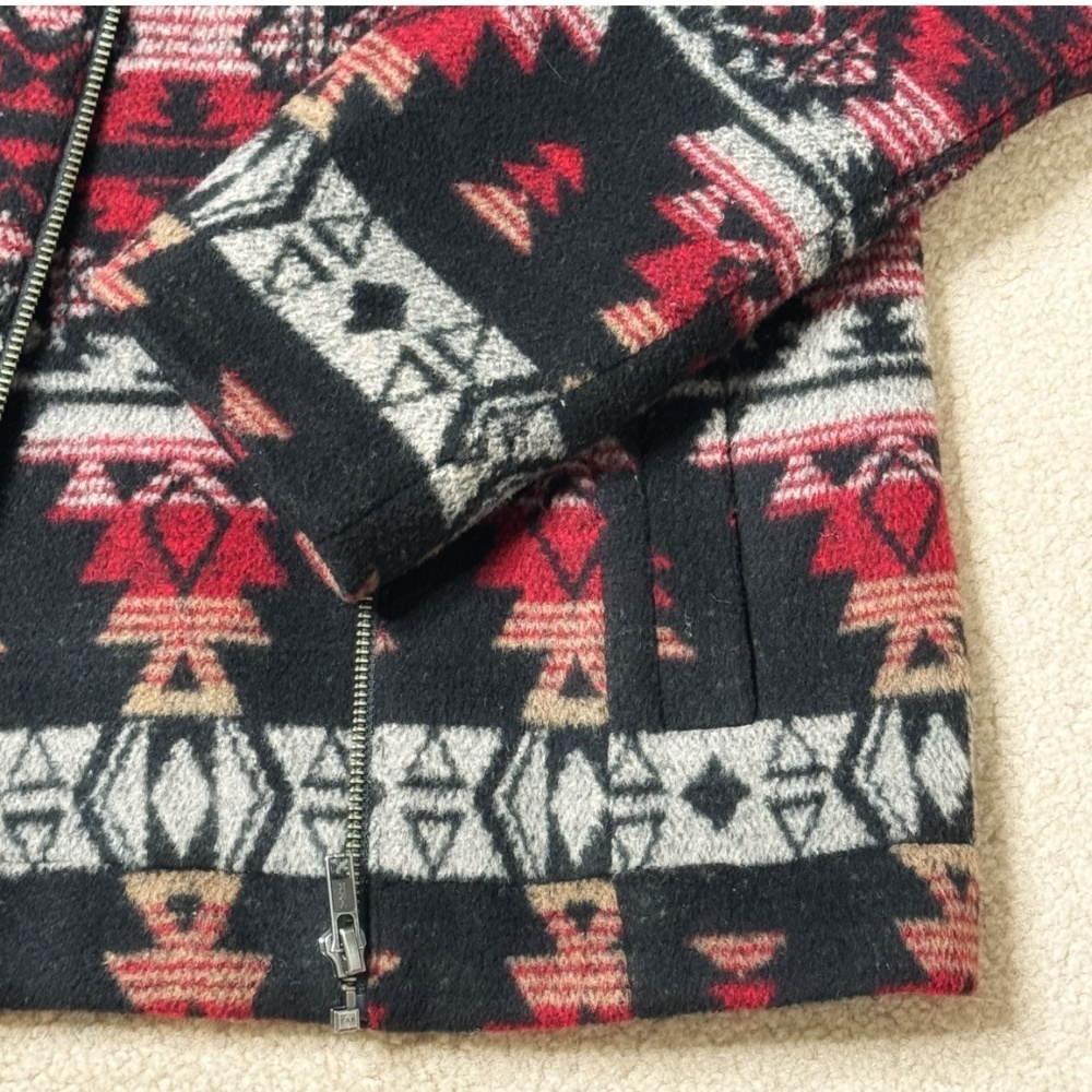Ella Moss Anthropologie Coat Southwestern Motif Faux Fur Collar Winter Black - Picture 9 of 16